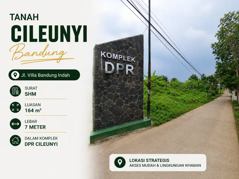 Jual Tanah SHM Cileunyi Bandung Dalam Komplek DPR, Luas 164 m²
