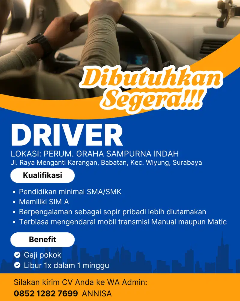 DIBUTUHKAN SOPIR PRIBADI