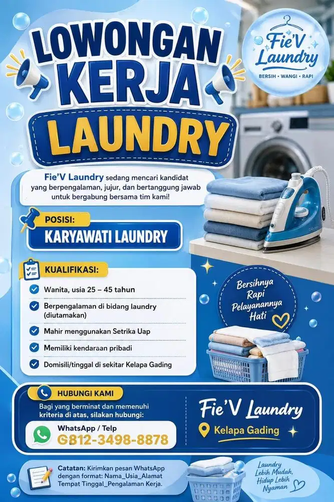 Di cari Karyawati Laundry
