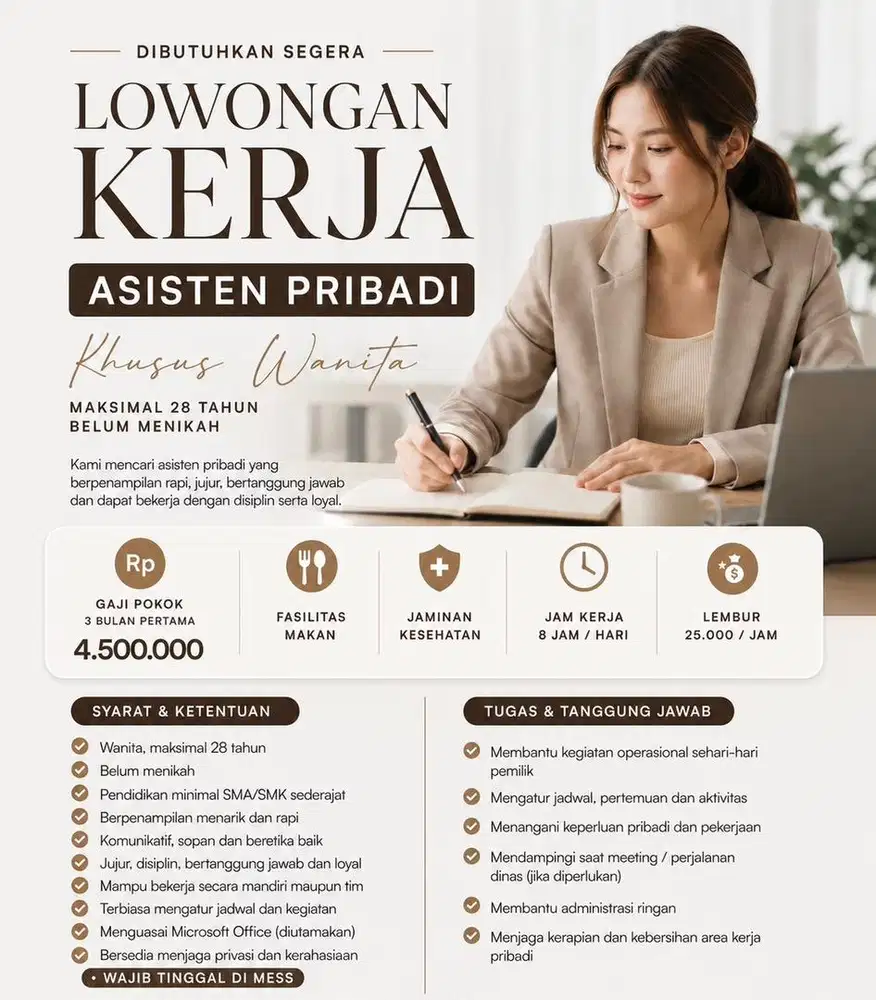 Loker Asisten Pribadi Khusus Wanita