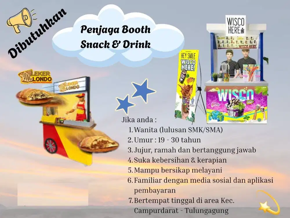 Dibutuhkan Segera Booth Keeper lokasi di Campurdarat Tulungagung
