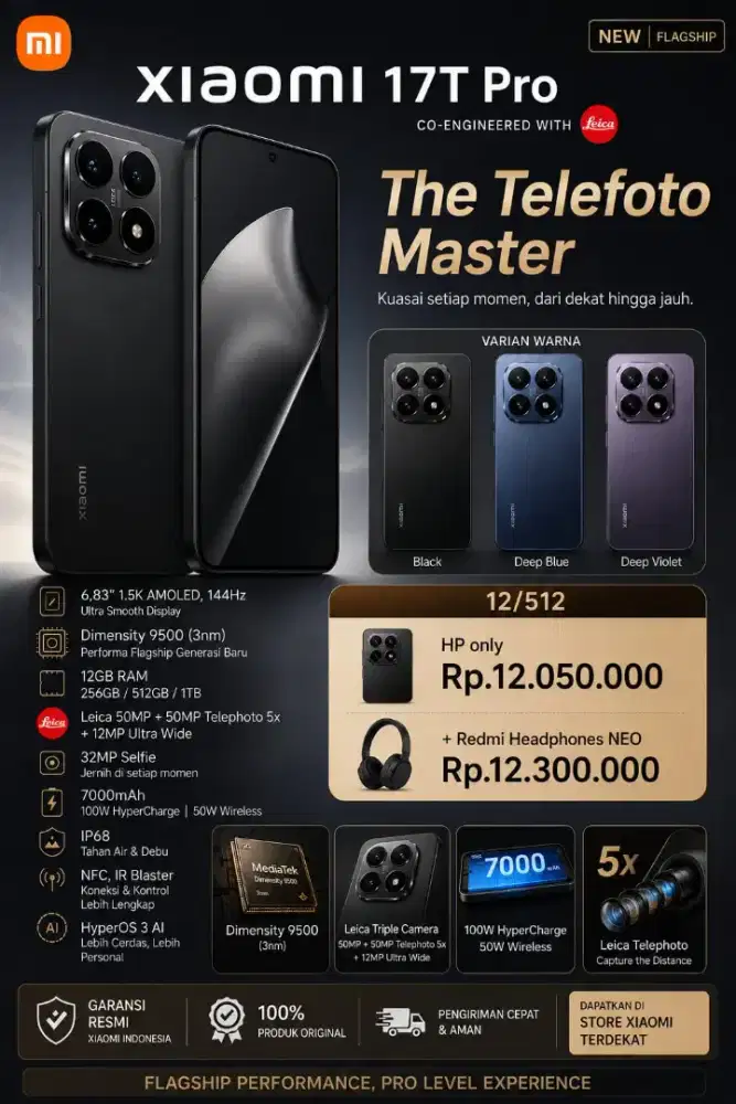 XIAOMI 17T PRO 12/512GB. PROMO TERBATAS