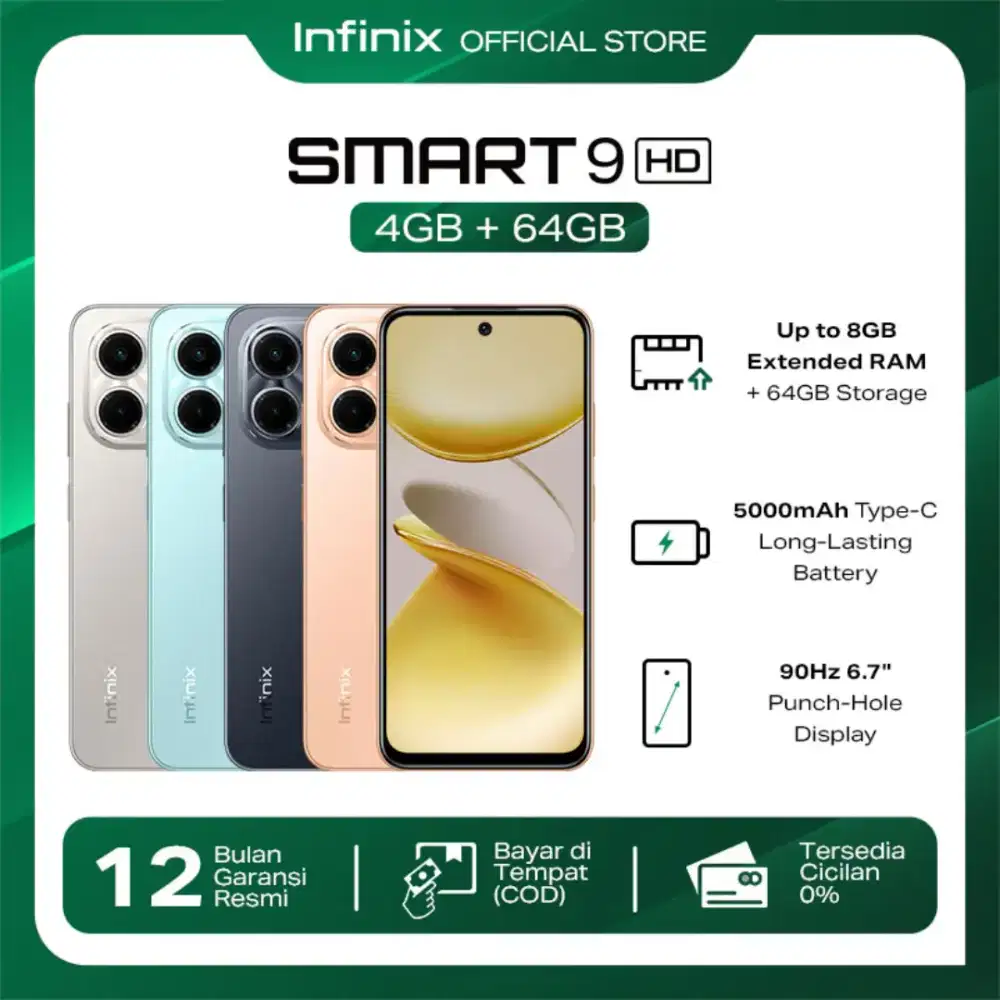 Infinix Smart 9 HD RAM 4+4GB ROM 64GB Dual Speaker 300% Ultra Volume
