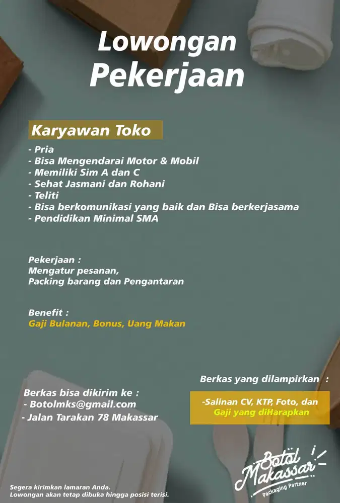 Lowongan kerja karyawan toko