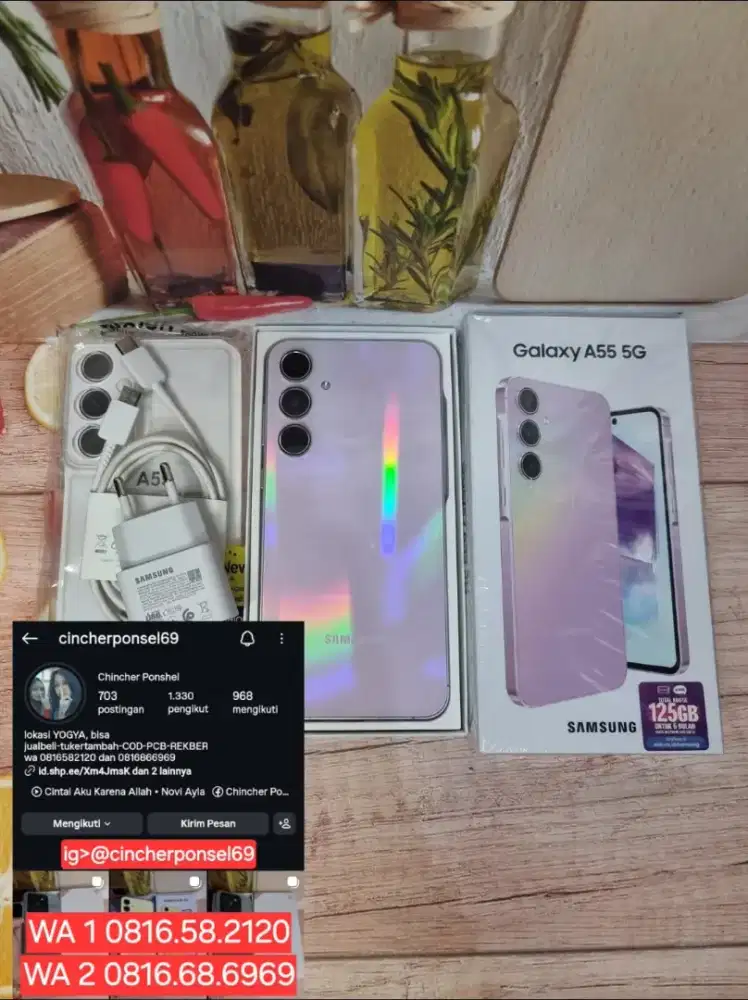 Jual hp likenew samsung A55 5G 8/256 grns resmi  free ADAPTOR
