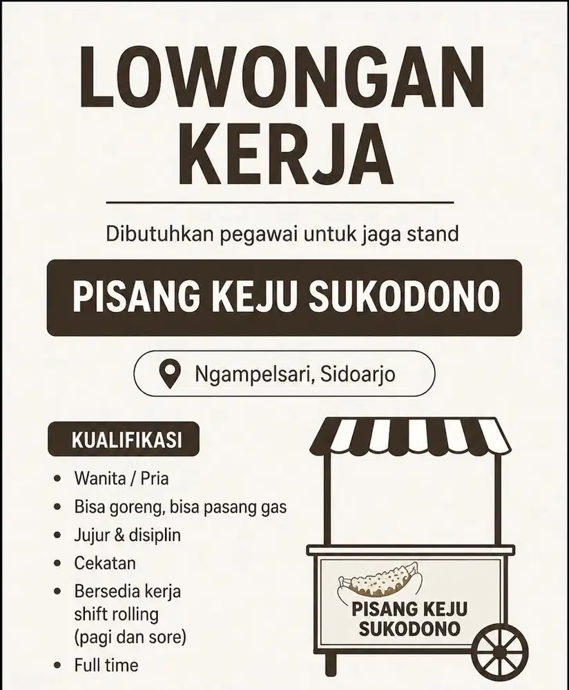 LOWONGAN KERJA JAGA STAND GORENG PISANG FULL TIME