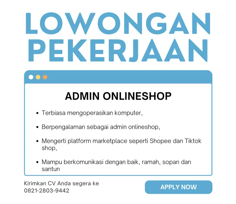 Lowongan Pekerjaan Admin Online Shop untuk Wanita
