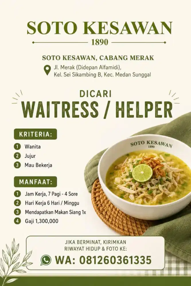 Dicari Helper / Waitress