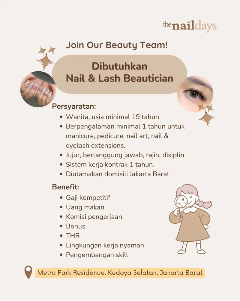 Dibutuhkan Nail & Lash Beautician