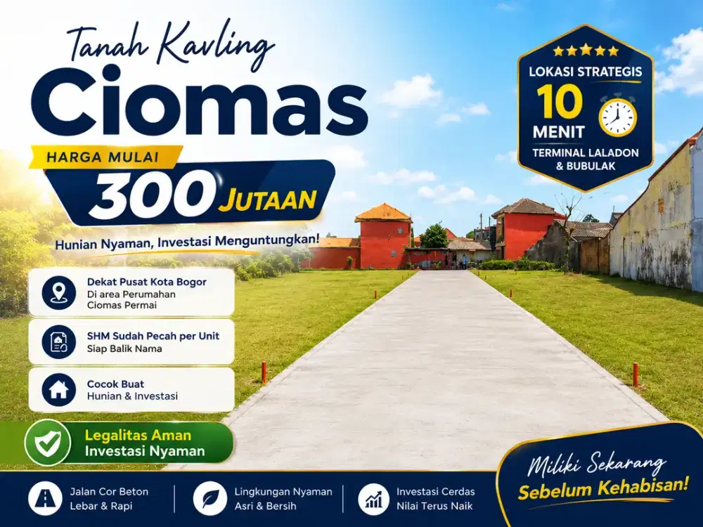 Tanah Kavling SHM Siap Balik Nama, 10 Menit Terminal Laladon