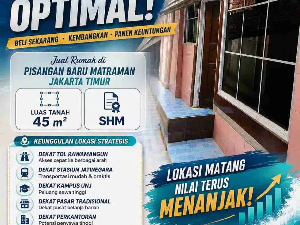 Jual Rumah di Matraman Pisangan Baru Jakarta Timur, Dekat Cempaka Putih, SHM, Strategis, Murah, Nego