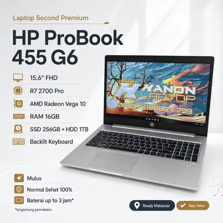 HP Probook 455 G6 Mulus Ryzen 7 2700 Ram 16GB Dual Storage Siap Pakai