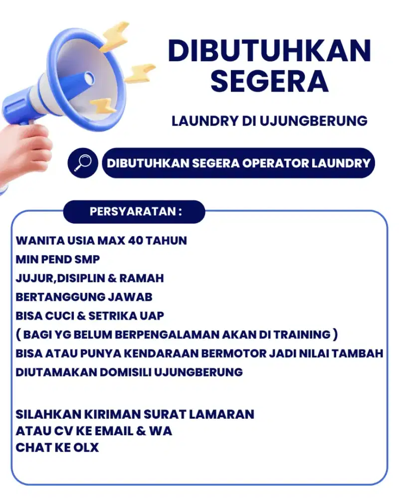 Dibutuhkan Segera Operator Laundry