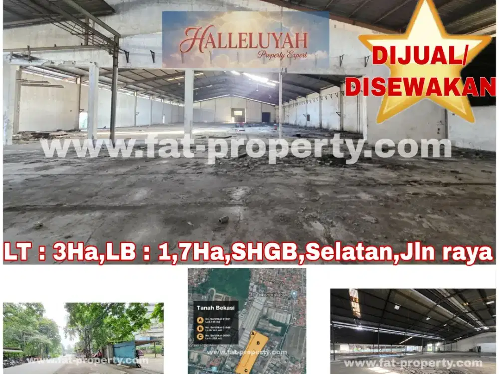 MURAH!DIJUAL/DISEWAKAN GUDANG DI KALIABANG, BEKASI UTR LT3HA LB1,7HA