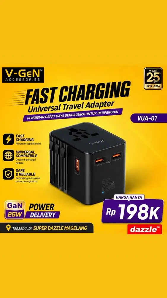 Tc vgen vua 01 universal travel adapter gan 25 watt