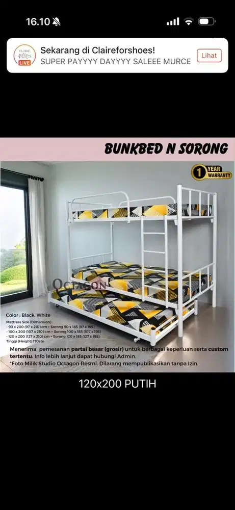 Kasur tingkat 3 Besi tebal