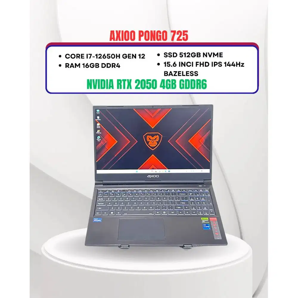 AXIOO PONGO 725 CORE I7-12650H NVIDIA RTX 2050 RAM 16GB SSD 512GB 15.6