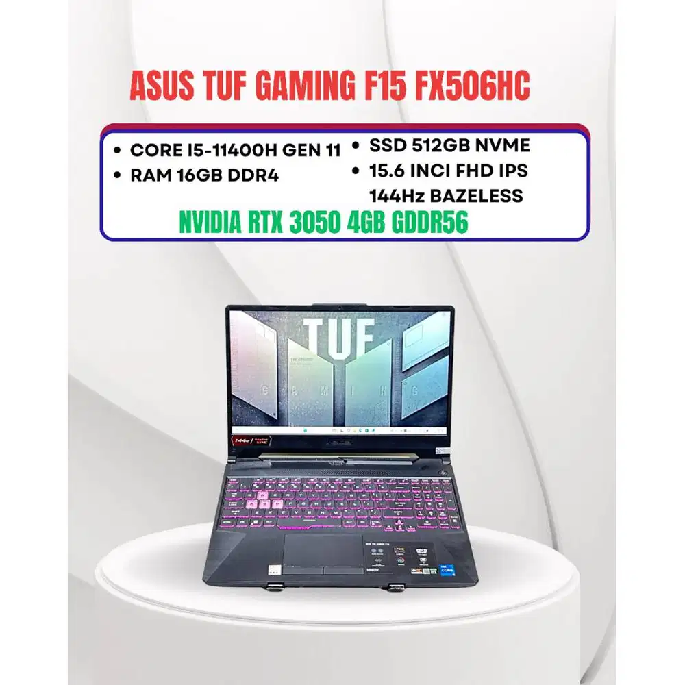 ASUS TUF GAMING F15 FX506HC CORE I5-11400H NVIDIA RTX 3050 RAM 16GB SS
