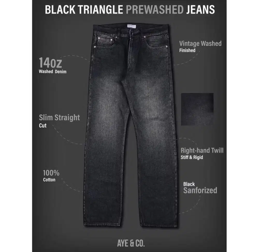 Celana Jeans AYE & CO Black Triangle Prewashed Jeans 14 oz3803