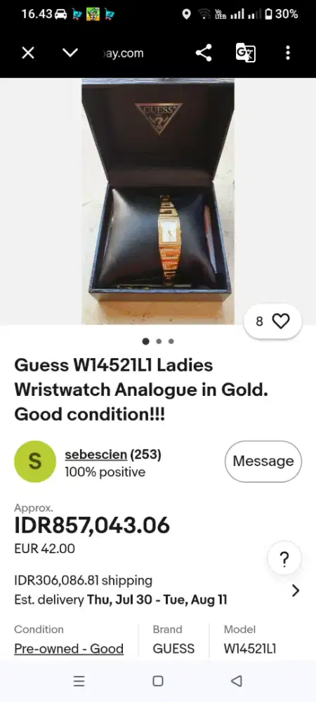 Jam guess gold wanita