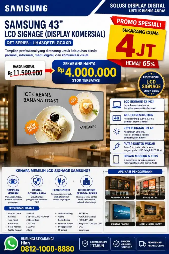 jual murah LCD Signage Samsung 43 (New/Garansi)