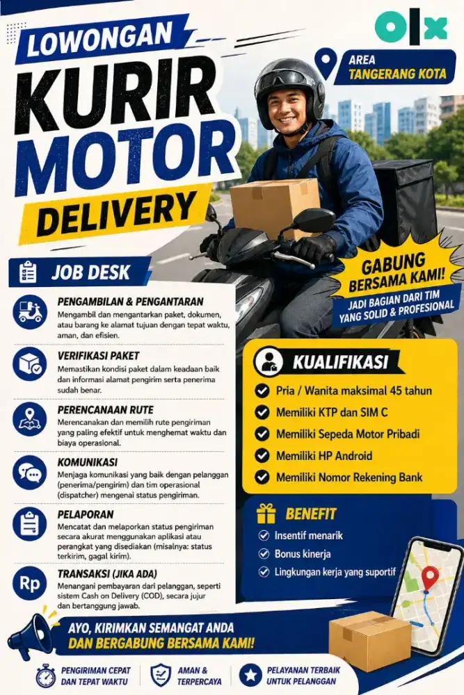 KURIR MOTOR DELIVERY AREA CIKUPA, JATIUWUNG, PINANG