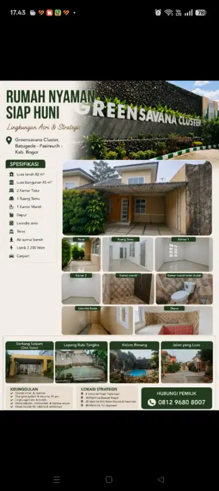 Dijuall Rumah Nyaman, Akses Mudah, Lingkungan Asri