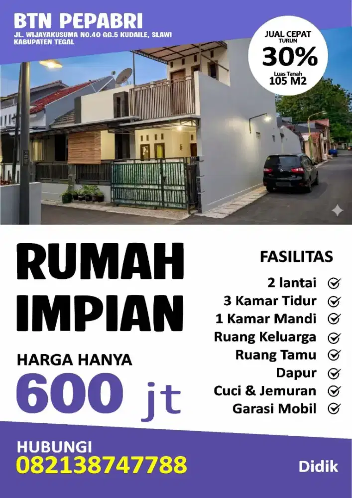 DIJUAL RUMAH SHM DI BTN PEPABRI KUDAILE