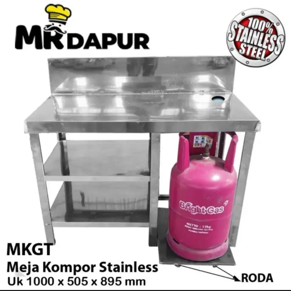 Meja dapur stainles lpg roda