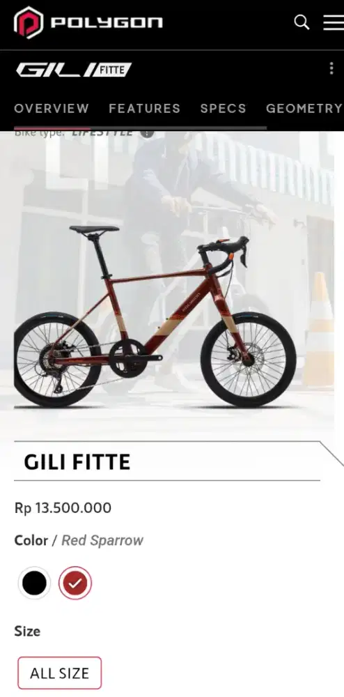 Sepeda E-bike Polygon gili fitte warna red Sparrow Odo 0Km anggap baru