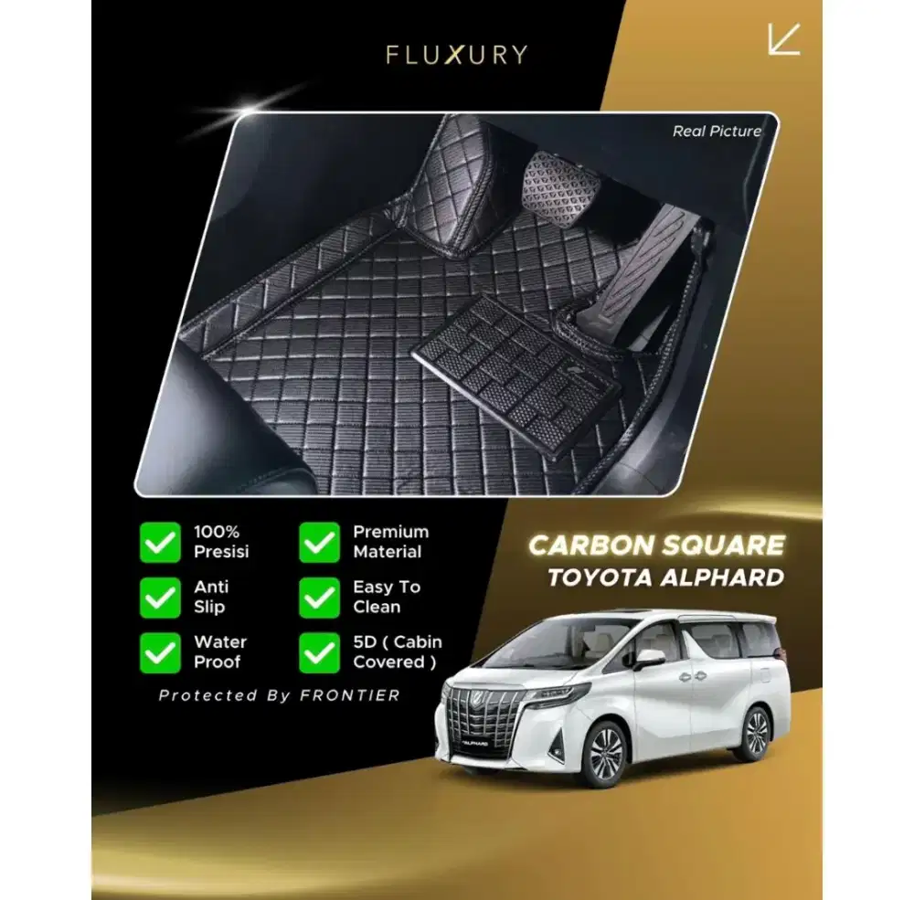 Karpet Mobil 5D Frontier Toyota Alphard Fluxury Carbon Second hitam
