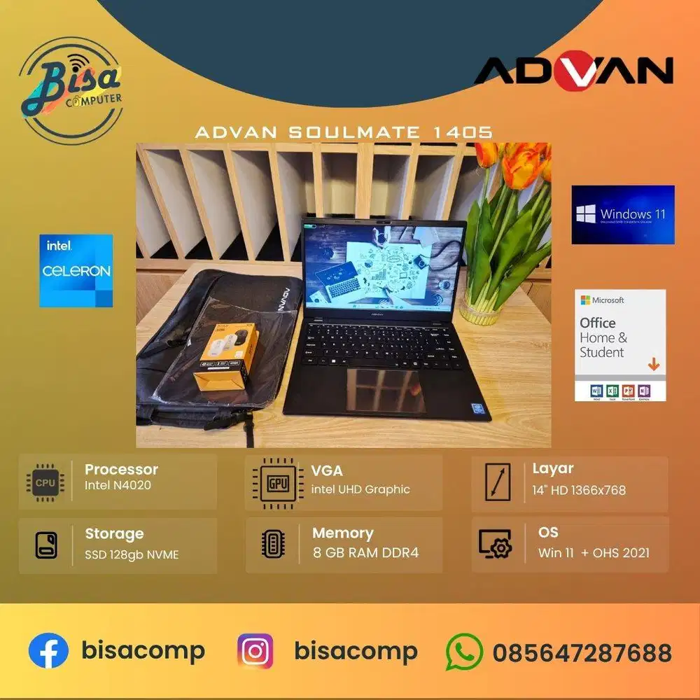 Advan Soulmate 1405 Intel N4020 SSD 128gb Ram 8gb 14inchHD