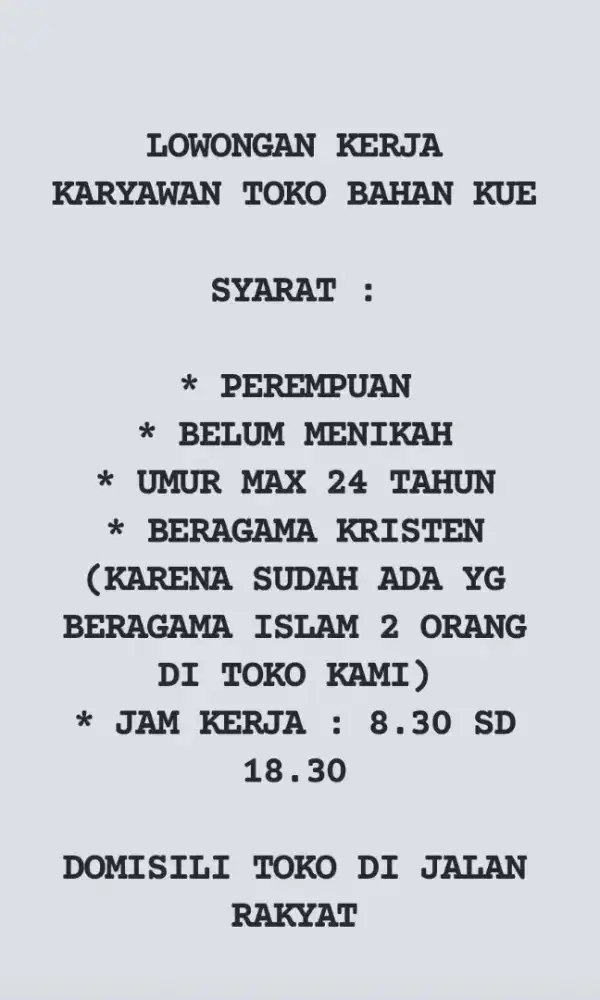 DICARI KARYAWAN TOKO BAHAN KUE