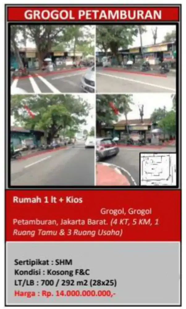 Dijual Rumah Usaha Grogol Daerah Kos