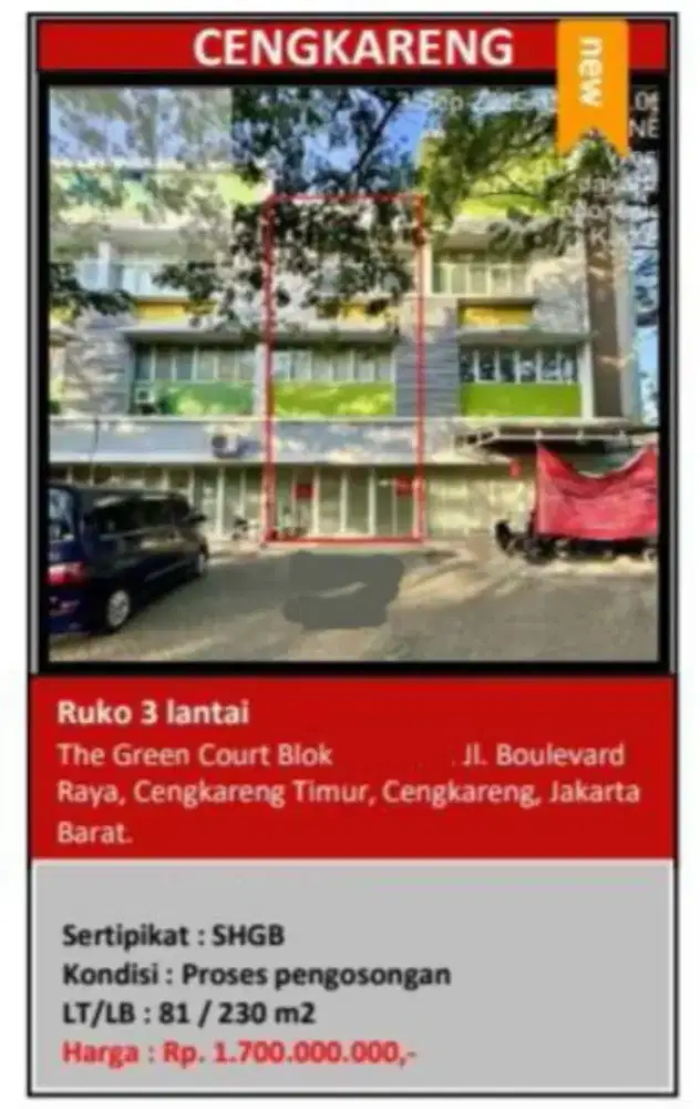 Dijual Ruko Siap Huni 3 Lantai The Green Court