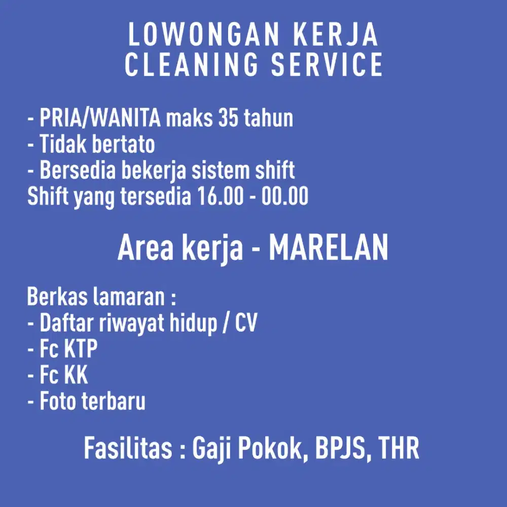 Lowongan kerja Cleaning Service