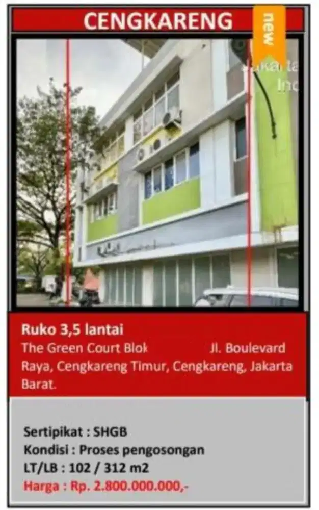 Dijual Ruko 3 1/2 Lantai The Green Court Cengkareng