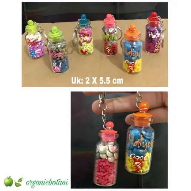 Gantungan kunci Botol Kaca isi batu kerang. impor Thailans