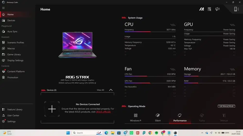 ROG STRIX G17 AMD RYZEN 9 7845HX 64/1T