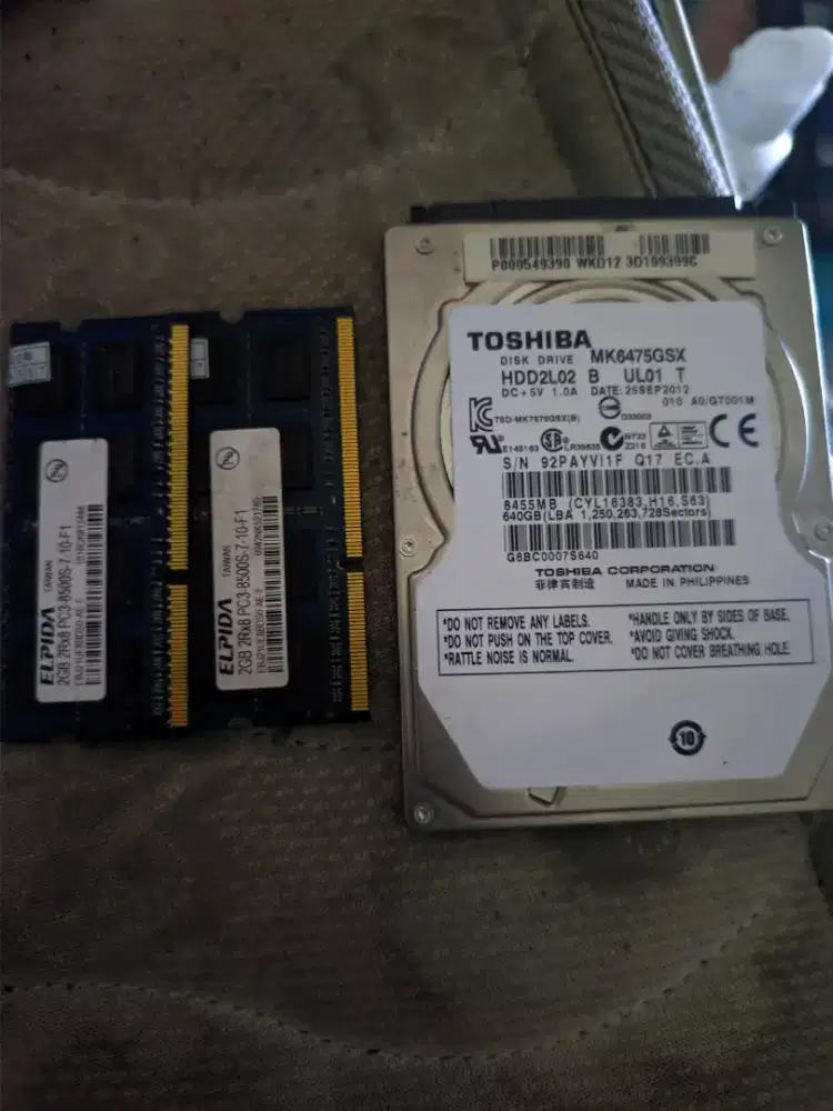 HDD toshiba 500gb & ram elpida 2gb X 2