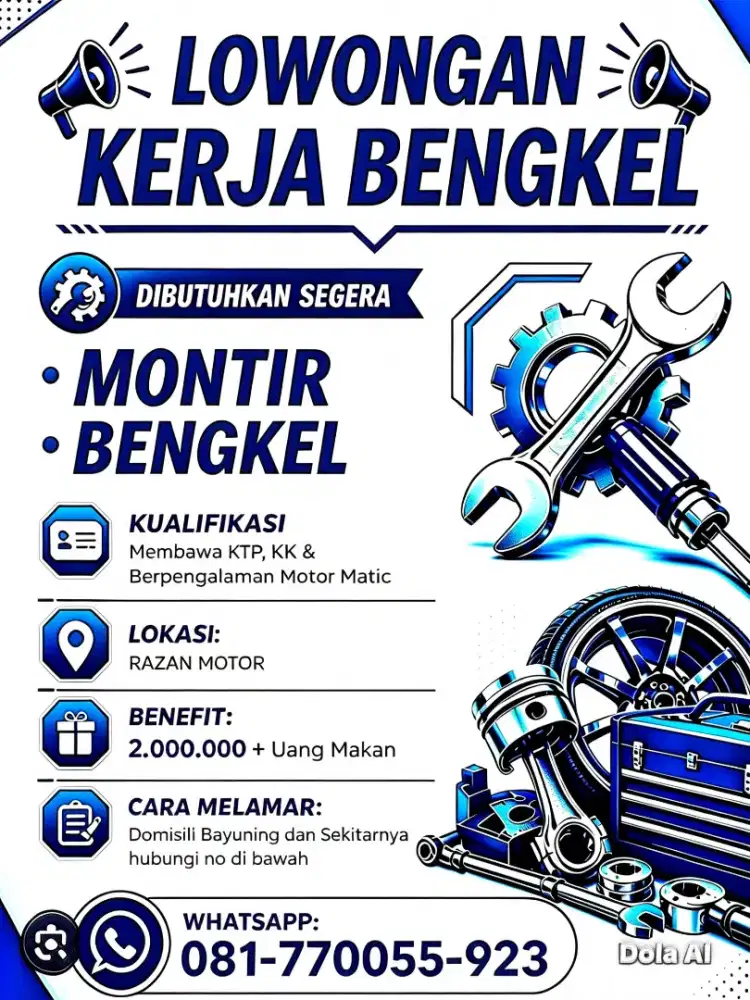 DiButuhkan Montir Bengkel Motor