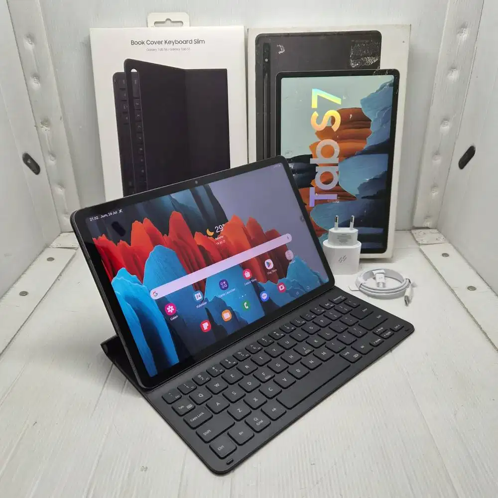 LIKE NEW SAMSUNG GALAXY TAB S7 5G 6/128 + KEYBOARD ORI BARU  GREY SEIN