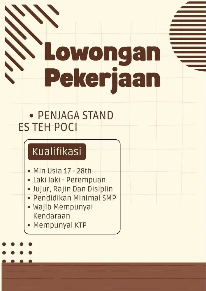 LOWONGAN PEKERJAAN MENJAGA STAND ES TEH POCI