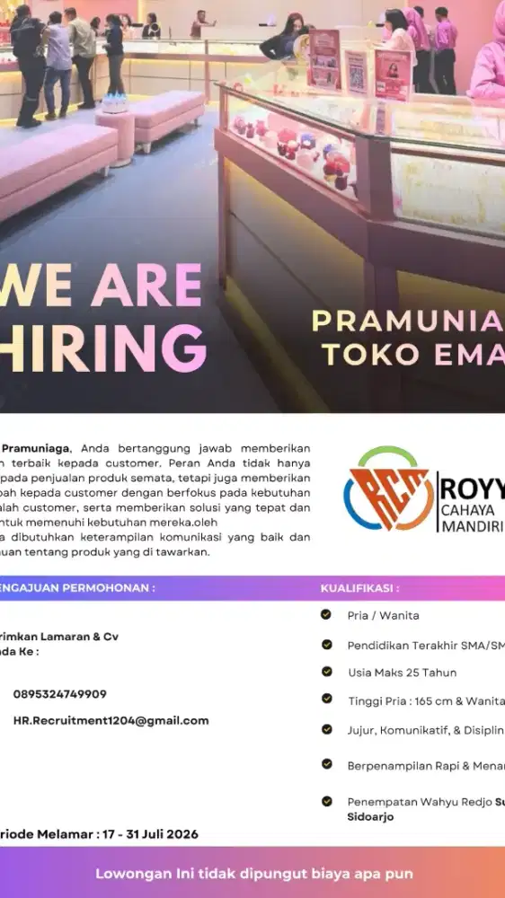 LOWONGAN TOKO EMAS WAHYU REDJO