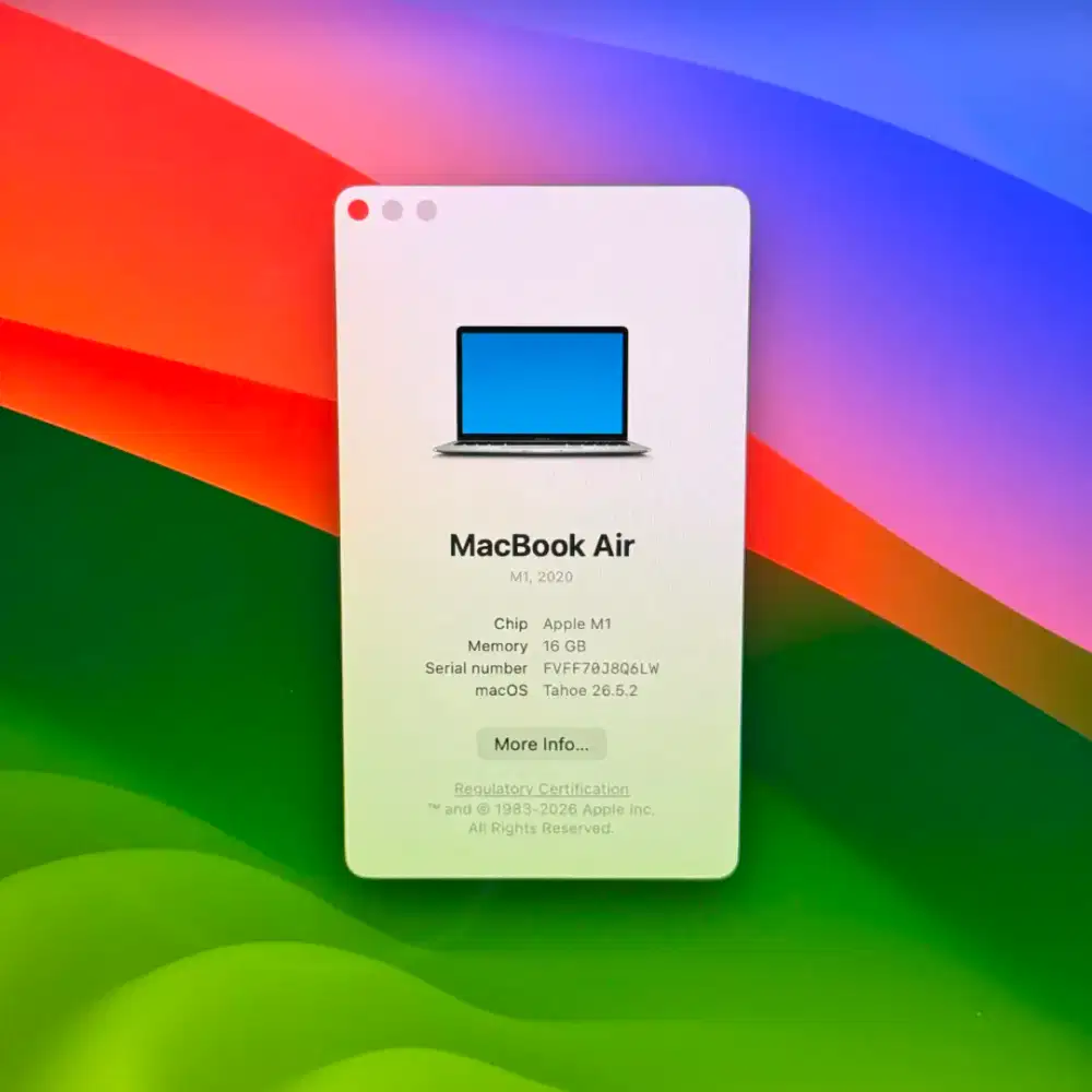 Macbook Air M1 Ram 16 Ssd 256 Layar 13 inch Full set Space Grey desain