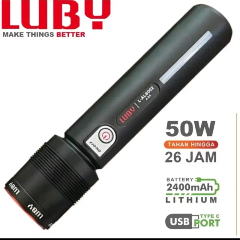 Senter Led Zoom Luby L-Al8002 50Watt Tahan Hingga 26Jam