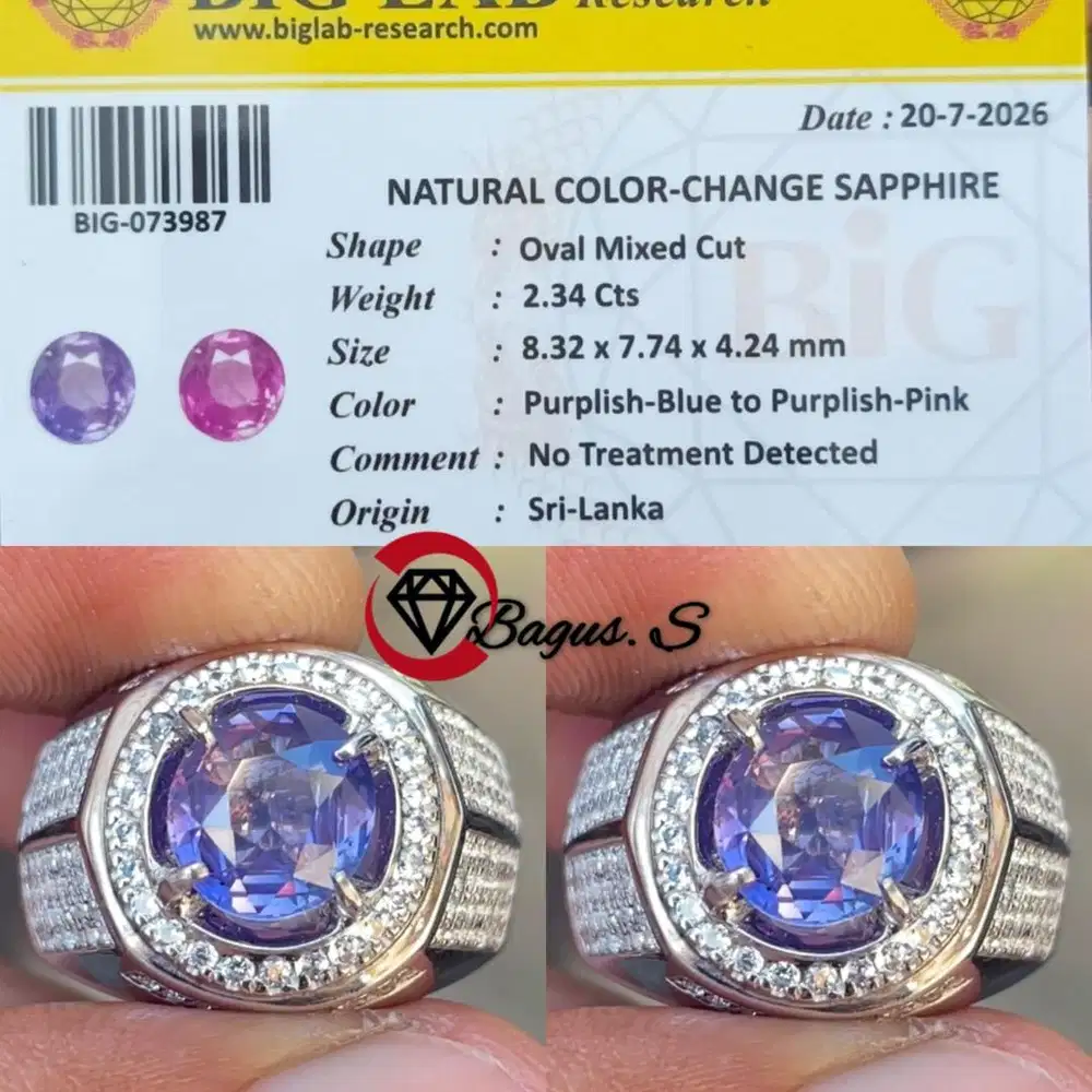 Natural Color Change Sapphire NH SriLanka 2.3 CT