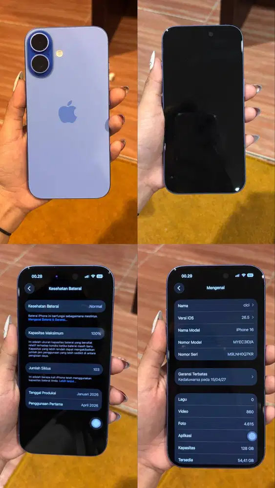 iPhone 16 128GB Ultramarine Fullset Digimap| BH 100% |Garansi 04/2027