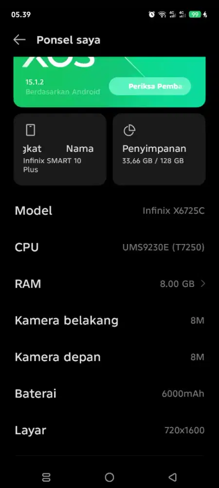 jual bekas hp infinix 10 plus ram8 per 128 ada box kumplit
