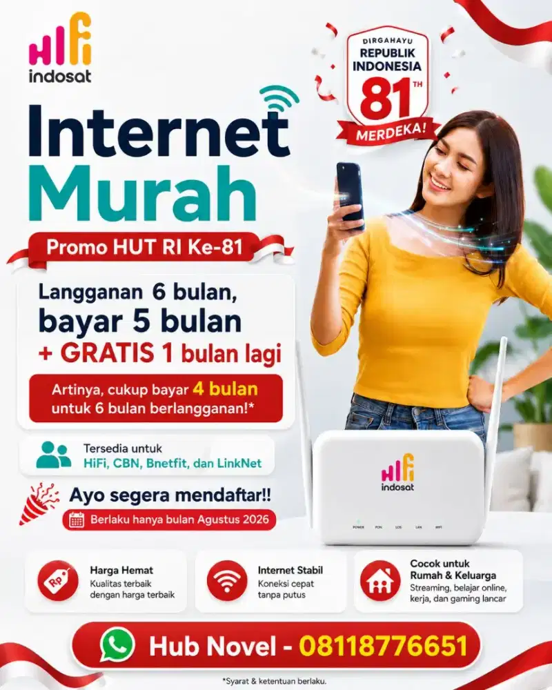 Internet murah, bayar 4 bulan dapat 6 bulan berlangganan